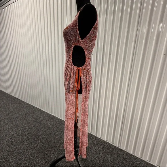 Forever 21 Women’s Orange Floral Sheer Mesh Maxi Sleeveless Dress Size Large - Picture 3 of 6